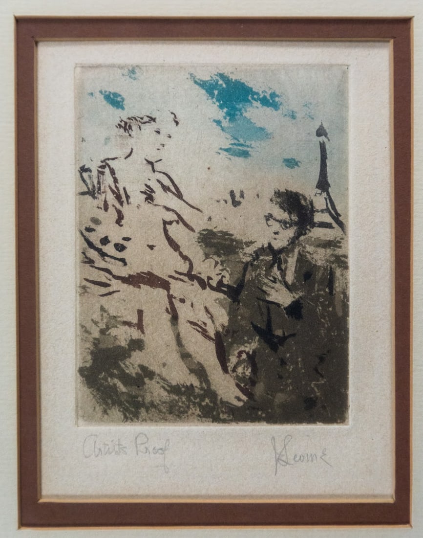 American In Paris: Limited Edition color etching American in Paris, signed lower right corner and Artist's Proof lower left corner. Certificate of Authenticity. Jack Levine