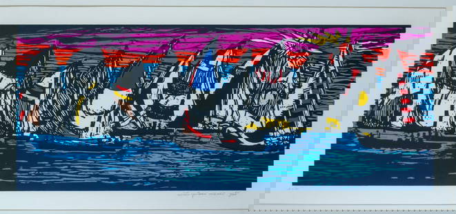 Sail Boats: Limited Edition lithograph in colors of sail boats, signed lower right corner and numbered lower right corner 5/100. Leon Gordon Miller