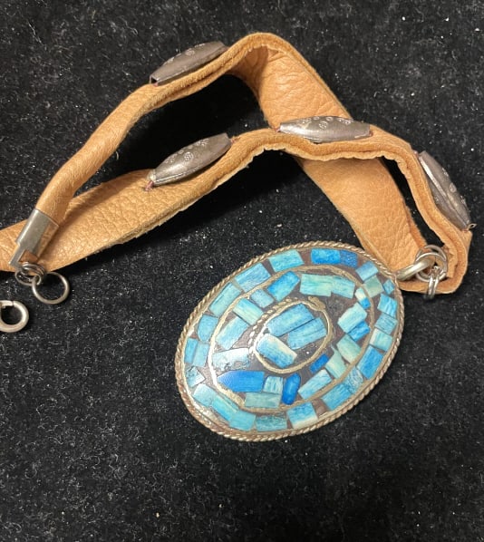 NAVAJO STERLING AND TURQUOISE CHOKER: 2 1/2" LONG, pendent weighs 35 grams