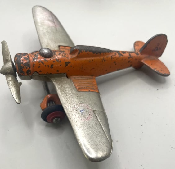 HUBLEY TAT NC-431 AIRPLANE CIRCA 1930'S CAST IRON: Title: Antique TAT NC-431 Airplane Hubley Cast Iron Toy Additional Information: Offering for sale a Douglas DC3 Twin Engine Airplane, Aircraft cast iron Antique Toy. Painted orange withnickel over cas