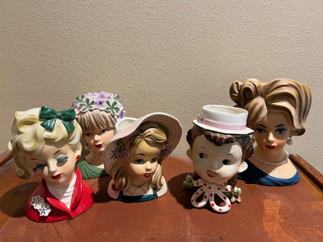 LOT OF (5) VINTAGE LADY HEAD PORCELAIN VASES (1 of 9)