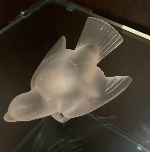 LALIQUE FROSTED SPARROW: About 4" long, very good condition