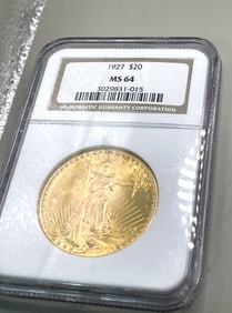 1927 $20 GOLD DOUBLE EAGLE CHOICE MS 64 NGC SLAB