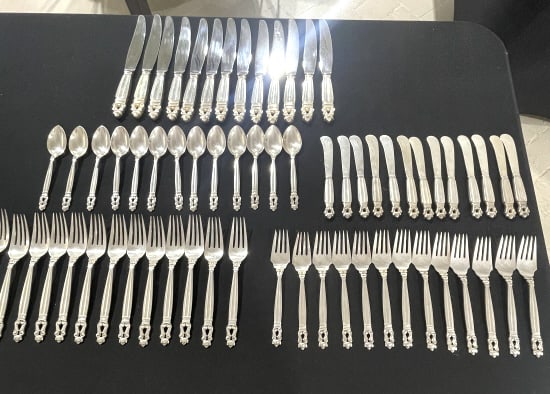 GEORG JENSEN (65) PIECE STERLING "ACORN" FLATWARE (1 of 5)