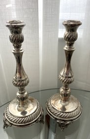 GORGEOUS LARGE STERLING FOOTED CANDLE STICKS PAIR