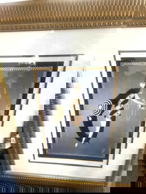 ERTE LITHOGRAPH PEARLS&EMERALDS BEAUTIFUL FRAME