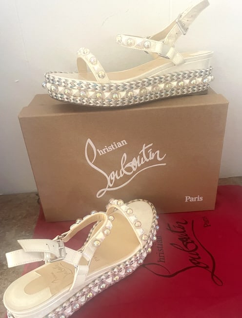 CHRISTIAN LOUBOUTIN CATACONICO SIZE 38 SHOES: These shoes like the others from the estate were never worn , like new condition in the box from a Palm Beach ambassadors wife, original price was $1200 these are like new