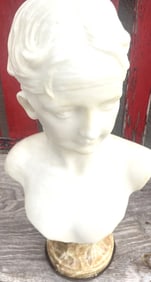 ANTIQUE ITALIAN CARVED MARBLE BUST OF WOMAN SIGNED