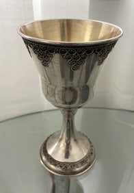 LARGE STERLING SILVER KIDDUSH CUP WITH GRAPES