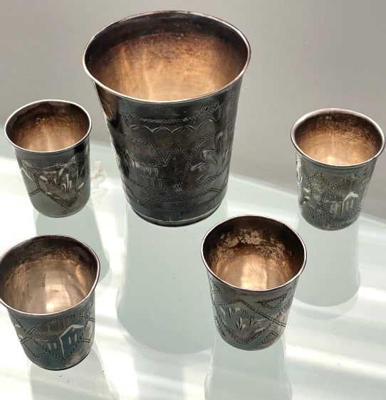 RUSSIAN 84 ANTIQUE (4) KIDDUSH CUPS 1 VODKA CUP (1 of 3)