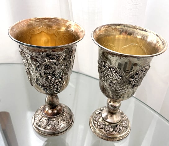 LOT OF 2 BEAUTIFUL EMBOSSED STERLING KIDDUSH CUPS (1 of 3)