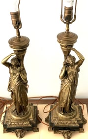 PR OF ANTIQUE BRONZE FRENCH CANDELAABRA LAMPS