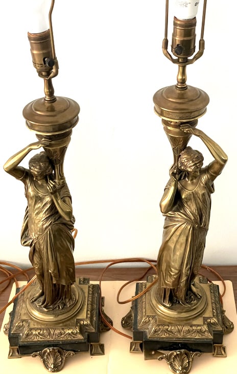 PR OF ANTIQUE BRONZE FRENCH CANDELAABRA LAMPS (1 of 3)