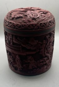 QING DYNASTY CHINESE CINNABAR COVERED JAR