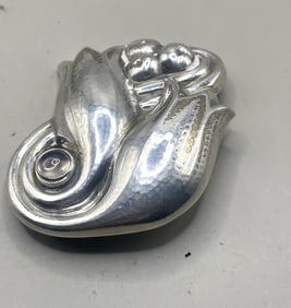 GEORG JENSON VTG STERLING  FLORAL BROOCH MOONSTONE