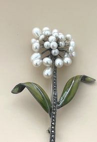 GORGEOUS LARGE FLORAL SILVER  BROOCH SIGNED