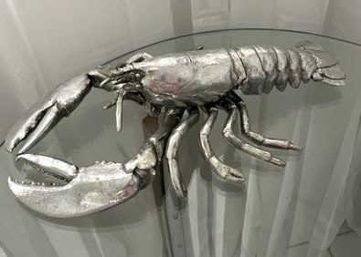 HUGE SILVERED COMPOSITION LOBSTER FIGURINE
