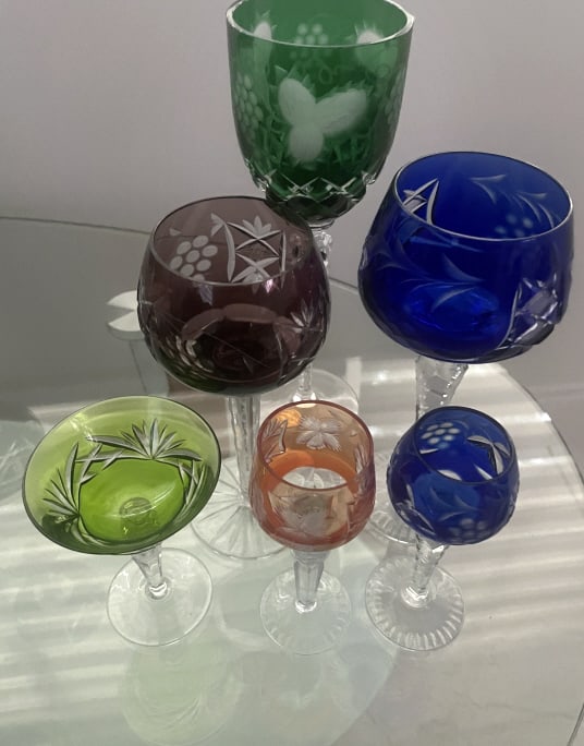 MISCELANIOUS OF (5) DIFFERENT BOHEMIAN STYLE GLASS (1 of 2)