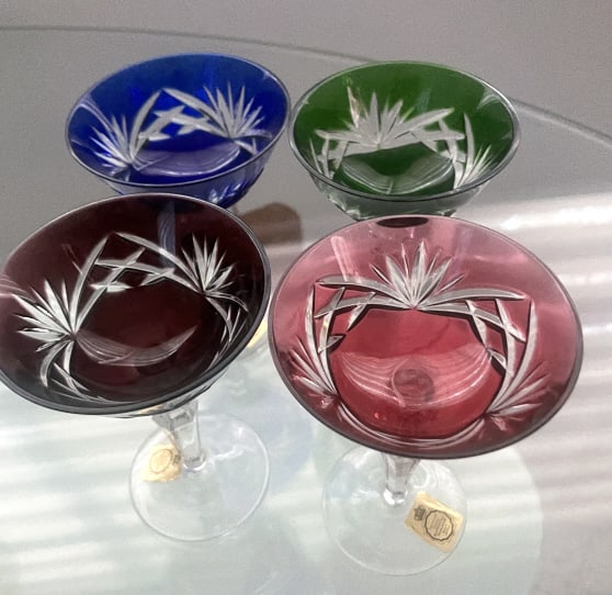 SET  4 MID CENTURY COLORED GERMAN MARTINI GLASSES (1 of 2)
