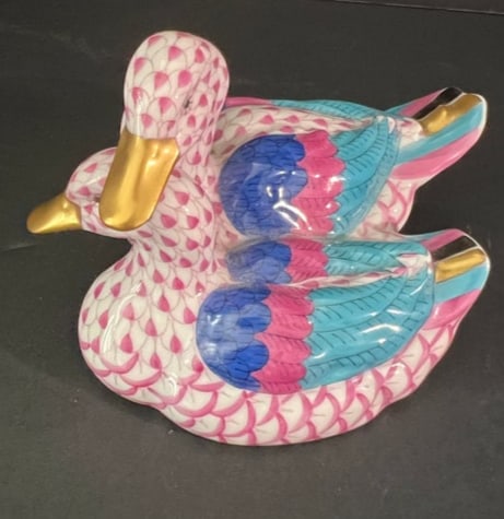 HEREND LOVELY ORANGE FISH NET DUCK GROUPING (1 of 4)