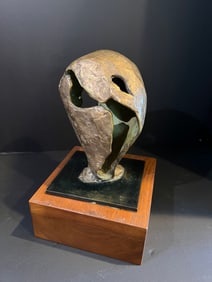 MID CENTURY BRUTALIST BrONZE HEAD FACE ABSTRACT SCREAM SCULPTURE