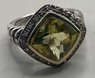 DAVID YURMAN STYLE 14KT YELLOW GOLD DIAMOND  STERLING & TOPAZ RING