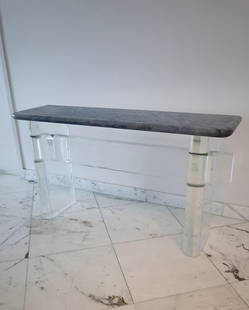 KARL SPRINGER VTG MID CENTURY DEMILUNE LUCITE CONSOLE TABLE: Gorgeous elongated vintage console table. a timeless classic that elevates any space any home. this piece has been with the original estate since being custom made in the early 70's. dimensions; 68" l