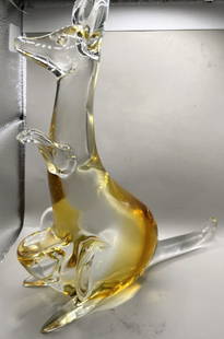 LIVIO SEGUSO RARE ONE OF A  KIND YELLOW KANGAROO: We checked everywhere and this is the only example of the Murano master artist Livio Seguso doing a Kangaroo, it is classic Murano design in yellow, signed to base, measures 9 1/2" tall, in excellent