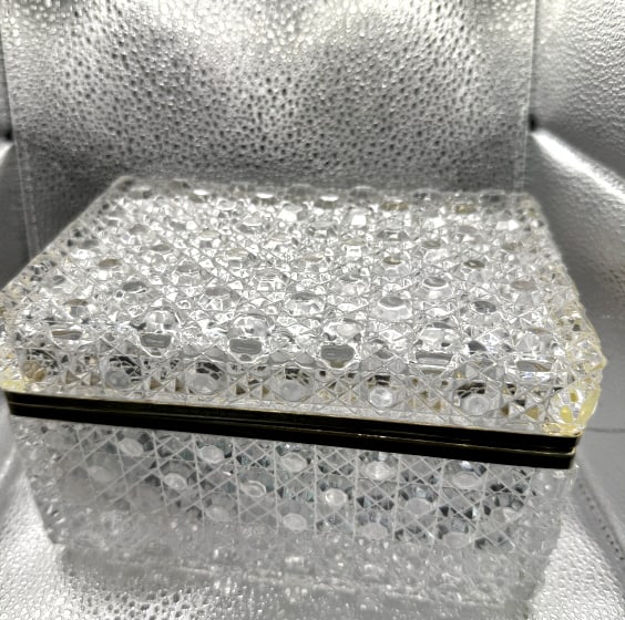 VINTAGE CUT CRYSTAL GORGEOUS JEWELRY CASKET: Measures 7" long and 5" wide, excellent condition