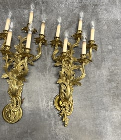 SET OF 2 HEAVY BRONZE WALL SCONCES