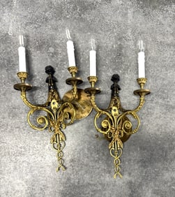 PAIR OF HEAVY BRONZE SCONCES