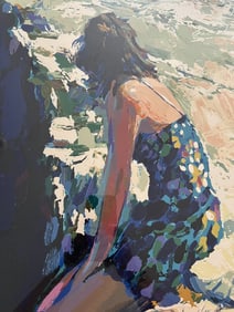 ORIGINAL NICOLA SIMBARI ITALIAN 1927-2012 GIRL ON SEA WALL PAINTING