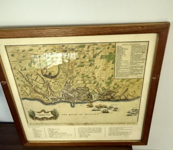MAP  ENGRAVING OF THE BATTLE OF ALICANT FRAMED MAP (1 of 3)