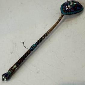 RUSSIAN ENAMEL AND 84 SILVER SPOON