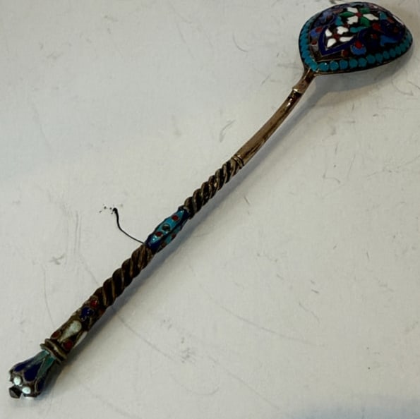 RUSSIAN ENAMEL AND 84 SILVER SPOON
