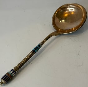 RUSSIAN ENAMEL AND 84 SILVER  SPOON