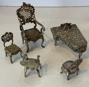 VINTAGE SILVER MINIATURE PARLOR SET