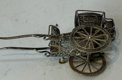 VINTAGE SILVER FILIGREE RICKSHAW
