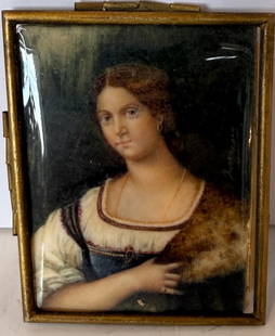 LOVELY VICTORIAN HAND PAINTED PORCELAIN PLAQUE OF WOMAN: Measures about 4 3/4" tall x3" wide