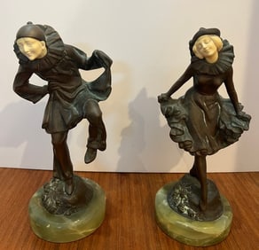 DECO PAIR OF BRONZE PIERROT BY PETER TERESZCZUK ORIGINAL