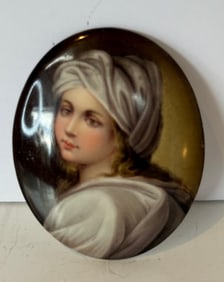 GERMAN  PORCELAIN PLAQUE  OF GIRL IN HEAD WRAP UNSIGNED