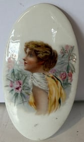 ANTIQUE LIMOGES PORCELAIN PLAQUE VICTORIAN WOMAN