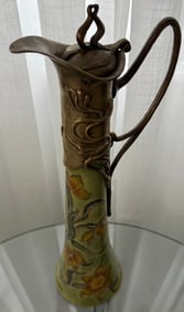 MARKED J.B.T. ANNO ART NOUVEAU PORCELAIN EWER ORMALU SILVER SLEEVE