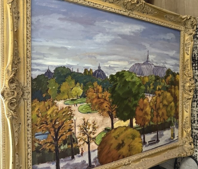 CECIL EVERLEY FRENCH . AMERICAN 1910-1989: AN EARLY EVERLY MEASURES 25 X 32 PLUS FRAME, DEPICTS A fRENCH PARK, SIGNED LOWER LEFT Artist and bon vivant Cecil Everley painted the landscapes surrounding his homes in California and the south of Fr
