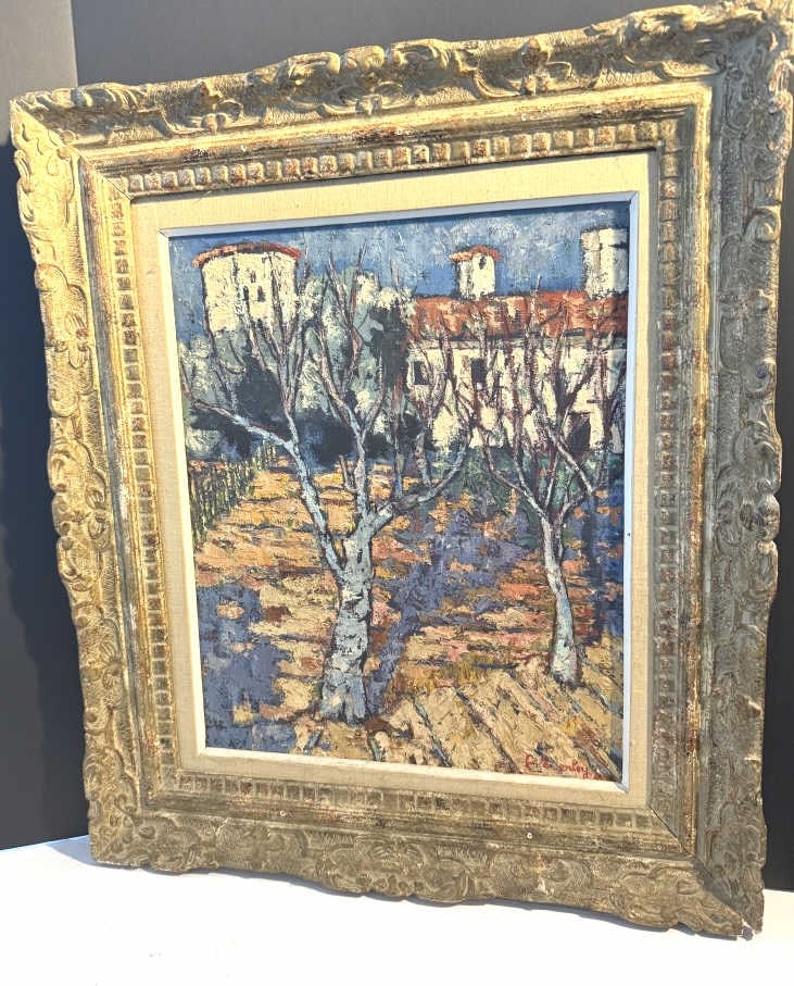 CECIL EVERLEY FR. AM 1910-1989 LARGE O/C: One of mr Everley's better pieces titled "California Winter" measures 15 1/2" x 20 1/2" plus heavy frame, signed lower right, dated 1969 Artist and bon vivant Cecil Everley painted the landscapes surr
