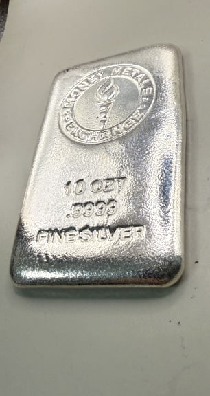 10 OZ .999 SILVER MONEY METAL EXCHANGE BAR: excellent condition