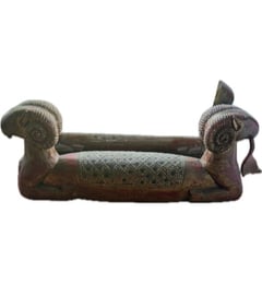 ANTIQUE EGYPTIAN REVIVAL 2 HEADED RAM WOODEN BENCH