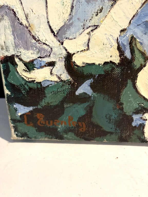 CECIL EVERLEY FRENCH-AMERICAN 1910-1989 O /C: TITLED ; DATURA, signed lower left measures 8" X 6 1/2" unframed Artist and bon vivant Cecil Everley painted the landscapes surrounding his homes in California and the south of France. Everly began pa