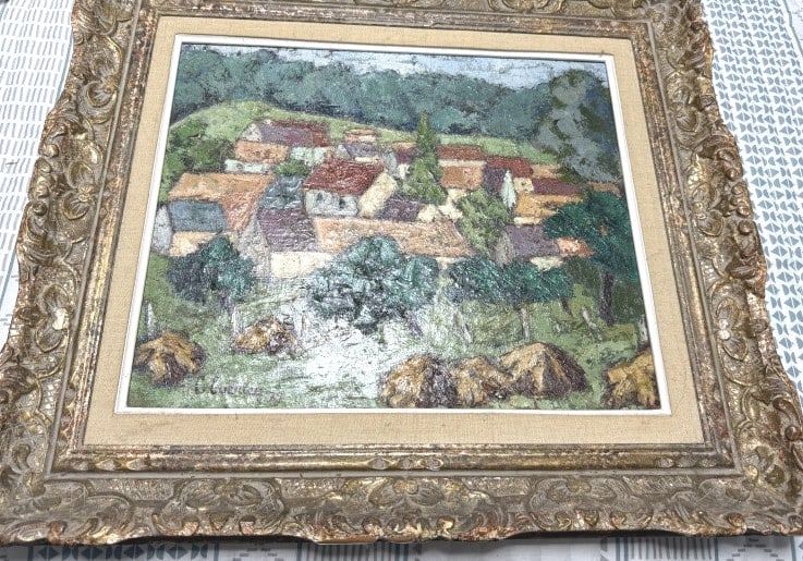 CECIL EVERLEY FR. AM. 1910-1989 LARGE O/C: One of Cecils best here folks, titled Village in France", measures 18 x 15, signed lower left dated 1967 Artist and bon vivant Cecil Everley painted the landscapes surrounding his homes in California 