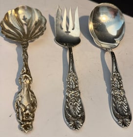 LOT OF HEAVY ORNATE STERLING SILVER SERVING PIECES